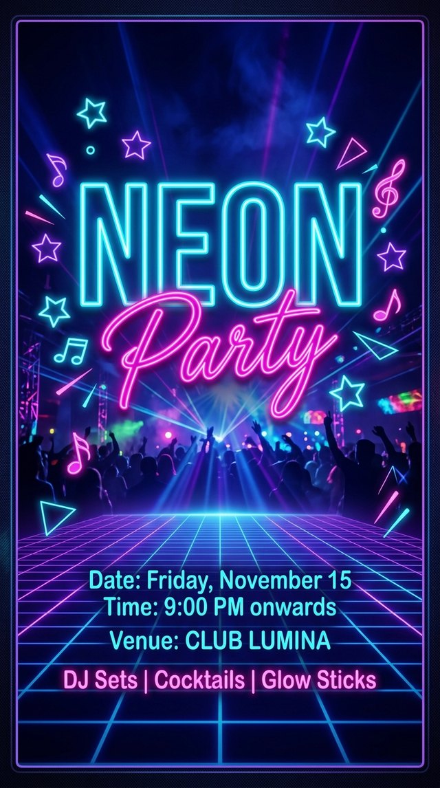 Arte Convite Neon Party Adulto